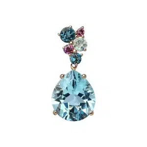 Pendentif pointilliste bleu grenat rose et pierre lune