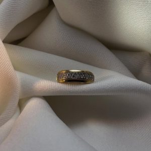 Bague or jaune et pavage diamants - Dépôt-vente