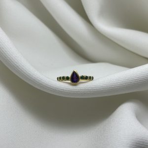 Bague en Vermeil & Améthyste Poire, Agates Vertes
