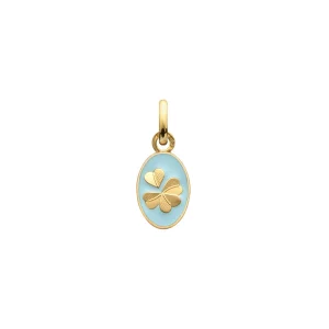 Pendentif Arthus Bertrand Or Jaune & Diamant Trèfle - Bleu ciel