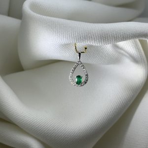 Pendentif Or Blanc - Émeraude et Diamants