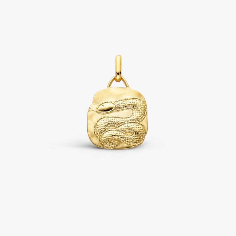 Médaille forme semi carré couleur dorée en vermeil avec un serpent