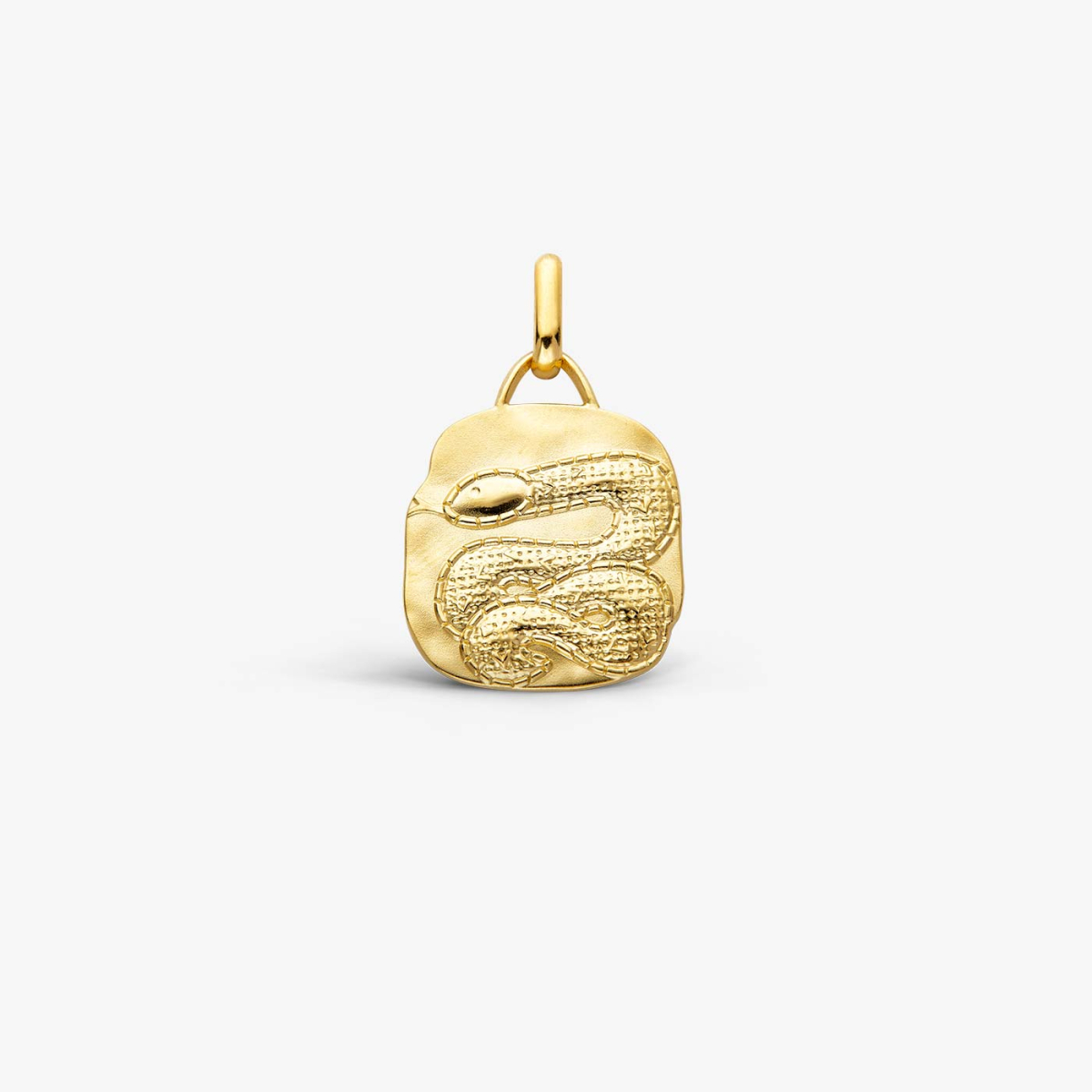 Médaille forme semi carré couleur dorée en vermeil avec un serpent