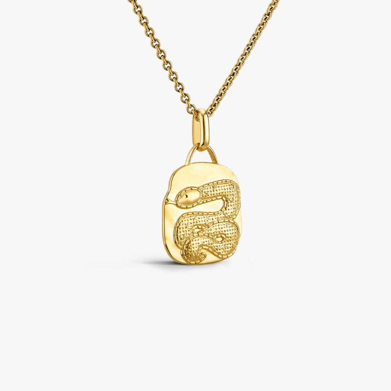 Médaille forme semi carré couleur dorée en vermeil avec un serpent